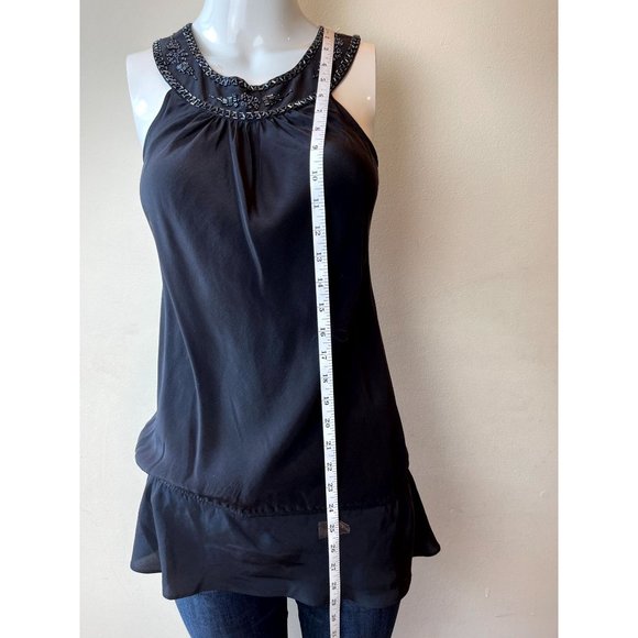 Twenty-One Women Peplum Hem Blouse Top Beaded Torrid High Neck Black Size Medium - Picture 3 of 4